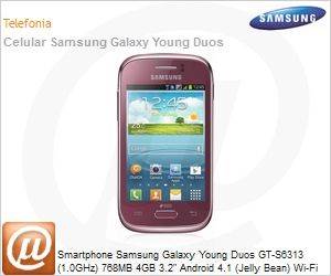 GT-S6313WRBZTO - Smartphone Samsung Galaxy Young Duos GT-S6313 (1.0GHz) 768MB 4GB 3.2" Android 4.1 (Jelly Bean) Wi-Fi N 3G Bluetooth GPS 3MP TV Digital Dual Chip microSD Vermelho Desbloqueado