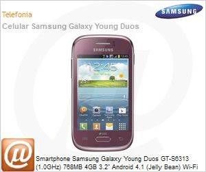 GT-S6313WRPZTO - Smartphone Samsung Galaxy Young Duos GT-S6313 (1.0GHz) 768MB 4GB 3.2" Android 4.1 (Jelly Bean) Wi-Fi N 3G Bluetooth GPS 3MP TV Digital Dual Chip microSD Vermelho Desbloqueado