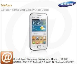 GT-S6802CWBZTO - Smartphone Samsung Galaxy Ace Duos GT-S6802 832MHz 3GB 3.5" Android 2.3 Wi-Fi N Bluetooth 3G GPS USB 5MP microSD at 32GB Dual Chip Branco Desbloqueado
