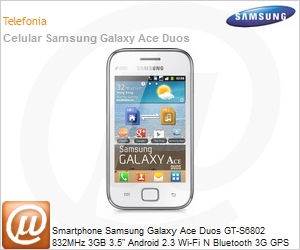 GT-S6802HKPZTO - Smartphone Samsung Galaxy Ace Duos GT-S6802 832MHz 3GB 3.5" Android 2.3 Wi-Fi N Bluetooth 3G GPS USB 5MP microSD at 32GB Dual Chip Preto Desbloqueado
