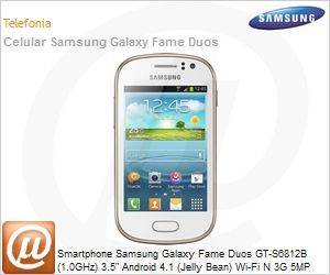 GT-S6812PWPZTO - Smartphone Samsung Galaxy Fame Duos GT-S6812B (1.0GHz) 3.5" Android 4.1 (Jelly Bean) Wi-Fi N 3G 5MP USB Dual Chip Branco Desbloqueado