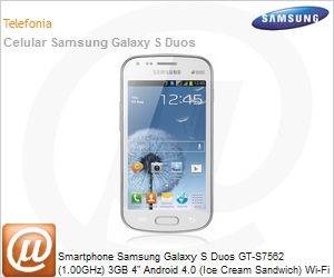 GT-S7562UWPZTO - Smartphone Samsung Galaxy S Duos GT-S7562 (1.00GHz) 3GB 4" Android 4.0 (Ice Cream Sandwich) Wi-Fi 5MP Branco Desbloqueado