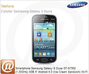 GT-S7562ZKLZTO - Smartphone Samsung Galaxy S Duos GT-S7562 (1.00GHz) 3GB 4" Android 4.0 (Ice Cream Sandwich) Wi-Fi 5MP Preto Desbloqueado
