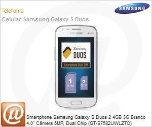 GT-S7582UWLZTO - Smartphone Samsung Galaxy S Duos 2 4GB 3G Branco 4.0" Cmera 5MP, Dual Chip (GT-S7582UWLZTO)
