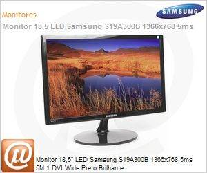 LS19A300BSMZD - Monitor 18,5" LED Samsung S19A300B 1366x768 5ms 5M:1 DVI Wide Preto Brilhante