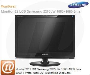 LS22LIUJFVLZD - Monitor 22" LCD Samsung 2263UW 1680x1050 5ms 8000:1 Preto Wide DVI Multimdia WebCam