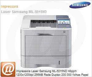 ML-5015ND/XAZ - Impressora Laser Samsung ML-5015ND 48ppm 1200x1200dpi 256MB Rede Duplex 200.000 folhas Papel Extra Grosso Impresso Segura
