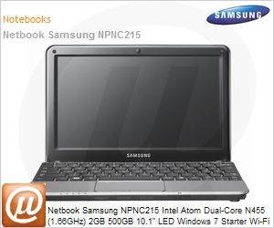 NP-NC215-AD1BR - Netbook Samsung NPNC215 Intel Atom Dual-Core N455 (1.66GHz) 2GB 500GB 10.1" LED Windows 7 Starter Wi-Fi N Bluetooth 3.0 WebCam Office 2010 Starter Bateria Solar