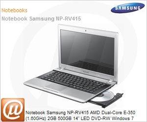 NP-RV415-BD2BR - Notebook Samsung NP-RV415 AMD Dual-Core E-350 (1.60GHz) 2GB 500GB 14" LED DVD-RW Windows 7 Starter Wi-Fi N WebCam Preto