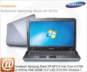 NP-SF310-SD2BR - Notebook Samsung Shark NP-SF310 Intel Core i3-370M (2.40GHz) 4GB 320GB 13.3" LED DVD-RW Windows 7 Home Premium 64 Wi-Fi N Bluetooth WebCam HDMI NVIDIA 310M Prata