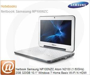 NP100NZC-BB1BR - Netbook Samsung NP100NZC Atom N2100 (1.60GHz) 2GB 320GB 10.1" Windows 7 Home Basic Wi-Fi N HDMI