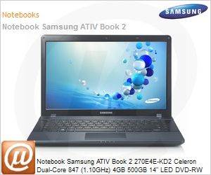 NP270E4E-KD2BR - Notebook Samsung ATIV Book 2 270E4E-KD2 Celeron Dual-Core 847 (1.10GHz) 4GB 500GB 14" LED DVD-RW Windows 8 SL 64 Wi-Fi N Bluetooth 4.0 WebCam HDMI Preto Mineral