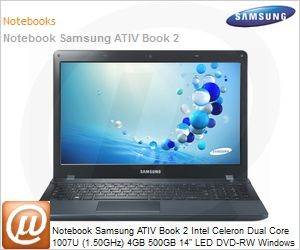 NP270E4E-KD6BR - Notebook Samsung ATIV Book 2 Intel Celeron Dual Core 1007U (1.50GHz) 4GB 500GB 14" LED DVD-RW Windows 8.1 SL Wi-Fi 11n Bluetooth 4.0 HDMI Preto Mineral