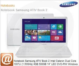 NP270E4E-KD7BR - Notebook Samsung ATIV Book 2 Intel Celeron Dual Core 1007U (1.50GHz) 4GB 500GB 14" LED DVD-RW Windows 8.1 SL Wi-Fi 11n Bluetooth 4.0 HDMI Branco