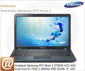 NP275E4E-KD2BR - Notebook Samsung ATIV Book 2 275E4E-KD2 AMD Dual-Core E1-1500 (1.48GHz) 4GB 500GB 14" LED DVD-RW Windows 8 SL 64 Wi-Fi N Bluetooth 4.0 WebCam HDMI Preto Mineral