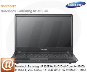 NP305E4A-BD2BR - Notebook Samsung NP305E4A AMD Dual-Core A4-3305M (1.90GHz) 2GB 500GB 14" LED DVD-RW Window 7 Home Basic 64 Wi-Fi N Bluetooth 3.0 WebCam HDMI Radeon HD 6480G Cinza chumbo com Preto