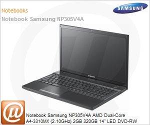 NP305V4A-AD1BR - Notebook Samsung NP305V4A AMD Dual-Core A4-3310MX (2.10GHz) 2GB 320GB 14" LED DVD-RW Windows 7 Home Basic 64 Wi-Fi N Bluetooth 3.0 WebCam HDMI