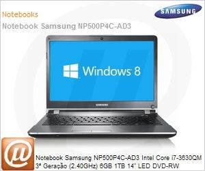 NP500P4C-AD3BR - Notebook Samsung NP500P4C-AD3 Intel Core i7-3630QM 3 Gerao (2.40GHz) 6GB 1TB 14" LED DVD-RW Windows 8 SL 64 Wi-Fi N Bluetooth 4.0 WebCam HDMI USB 3.0