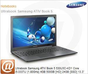 NP530U3C-KD1BR - Ultrabook Samsung ATIV Book 5 530U3C-KD1 Core i5-3337U (1.80GHz) 4GB 500GB [HD] 24GB [SSD] 13.3" LED Windows 8 SL 64 Wi-Fi N Bluetooth 4.0 WiDi WebCam HDMI USB 3.0 Preto Mineral