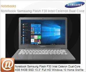 NP530XBB-AD1BR - Notebook Samsung Flash F30 Intel Celeron Dual-Core 4GB 64GB SSD 13.3