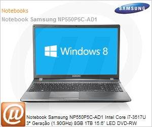 NP550P5C-AD1BR - Notebook Samsung NP550P5C-AD1 Intel Core i7-3517U 3 Gerao (1.90GHz) 8GB 1TB 15.6" LED DVD-RW Windows 8 SL 64 Wi-Fi N Bluetooth 4.0 WebCam HDMI NVIDIA GeForce GT630M 2GB USB 3.0
