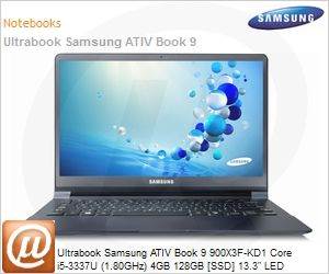 NP900X3F-KD1BR - Ultrabook Samsung ATIV Book 9 900X3F-KD1 Core i5-3337U (1.80GHz) 4GB 128GB [SSD] 13.3" LED Windows 8 SL 64 Wi-Fi N Bluetooth 4.0 WiDi WebCam HDMI Full HD USB 3.0 Preto Mineral