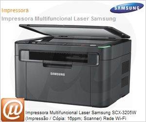 SCX-3205W/XAZ - Impressora Multifuncional Laser Samsung SCX-3205W (Impresso / Cpia: 16ppm; Scanner) Rede Wi-Fi