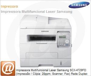 SCX-4729FD/XAZ - Impressora Multifuncional Laser Samsung SCX-4729FD (Impresso / Cpia: 28ppm; Scanner; Fax) Rede Duplex Envio Digital