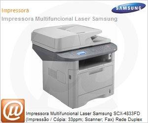 SCX-4833FD/XAZ - Impressora Multifuncional Laser Samsung SCX-4833FD (Impresso / Cpia: 33ppm; Scanner; Fax) Rede Duplex