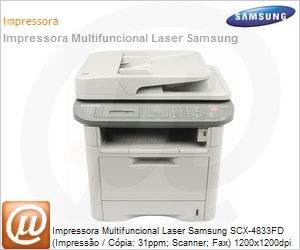 SCX-4833FD - Impressora Multifuncional Laser Samsung SCX-4833FD (Impresso / Cpia: 31ppm; Scanner; Fax) 1200x1200dpi 128MB Rede Duplex