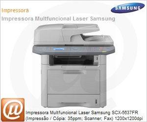 SCX-5637FR/SED - Impressora Multfuncional Laser Samsung SCX-5637FR (Impresso / Cpia: 35ppm; Scanner; Fax) 1200x1200dpi 2GB Rede Duplex 80.000 pg/ms