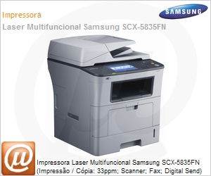 SCX-5835FN/XAZ - Impressora Laser Multifuncional Samsung SCX-5835FN (Impresso / Cpia: 33ppm; Scanner; Fax; Digital Send) 1200x1200dpi 256MB HD 80GB