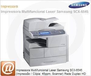 SCX-6545N/XAZ - Impressora Multifuncional Laser Samsung SCX-6545 (Impresso / Cpia: 45ppm; Scanner) Rede Duplex HD 80GB