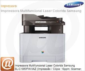 SL-C1860FW/XAZ - Impressora Multifuncional Laser Colorida Samsung SL-C1860FW/XAZ (Impresso / Cpia: 18ppm; Scanner; Fax) 1200x1200dpi 512MB Rede 40.000 pg/ms