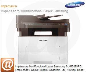 SL-M2875FD/XAB - Impressora Multifuncional Laser Samsung SL-M2875FD (Impresso / Cpia: 28ppm; Scanner; Fax) 4800dpi Rede Duplex 12.000 pg/ms