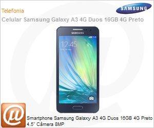 SM-A300MZKDZTO - Smartphone Samsung Galaxy A3 4G Duos 16GB 4G Preto 4.5" Cmera 8MP