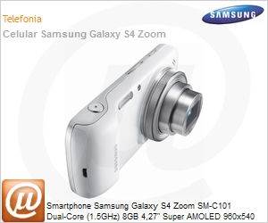 SM-C1010ZWPZTO - Smartphone Samsung Galaxy S4 Zoom SM-C101 Dual-Core (1.5GHz) 8GB 4,27" Super AMOLED 960x540 Android 4.2 (Jelly Bean) Wi-Fi N 3G GPS NFC 16MP/1.0MP Zoom 10x microSD at 64GB Branco