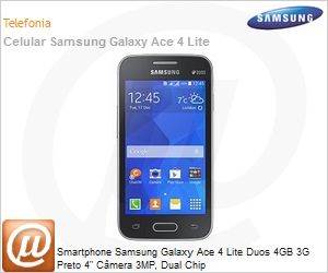 SM-G313MZKDZTO - Smartphone Samsung Galaxy Ace 4 Lite Duos 4GB 3G Preto 4" Cmera 3MP, Dual Chip