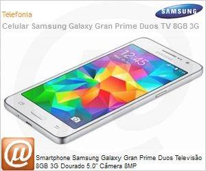 SM-G530BZDTZTO - Smartphone Samsung Galaxy Gran Prime Duos Televiso 8GB 3G Dourado 5.0" Cmera 8MP