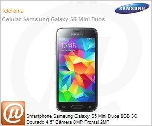 SM-G800HZDJZTO - Smartphone Samsung Galaxy S5 Mini Duos 8GB 3G Dourado 4.5" Cmera 8MP Frontal 2MP