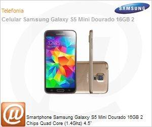 SM-G800HZDQZTO - Smartphone Samsung Galaxy S5 Mini Dourado 16GB 2 Chips Quad Core (1.4Ghz) 4.5"