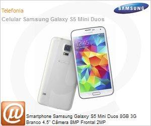 SM-G800HZWJZTO - Smartphone Samsung Galaxy S5 Mini Duos 8GB 3G Branco 4.5" Cmera 8MP Frontal 2MP