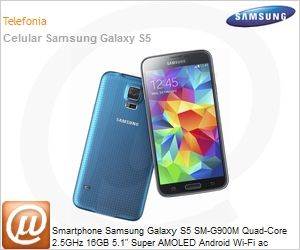SM-G900MZBPZTO - Smartphone Samsung Galaxy S5 SM-G900M Quad-Core 2.5GHz 16GB 5.1" Super AMOLED Android Wi-Fi ac Bluetooth 4.0 GPS 4G NFC USB 3.0 microSD at 128GB 16MP/2MP Azul