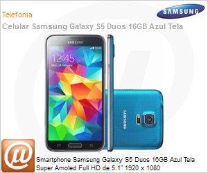 SM-G900MZBQZTO - Smartphone Samsung Galaxy S5 Duos 16GB Azul Tela Super Amoled Full HD de 5.1" 1920 x 1080