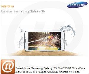 SM-G900MZDAZTO - Smartphone Samsung Galaxy S5 SM-G900M Quad-Core 2.5GHz 16GB 5.1" Super AMOLED Android Wi-Fi ac Bluetooth 4.0 GPS 4G NFC USB 3.0 microSD at 128GB 16MP/2MP Dourado