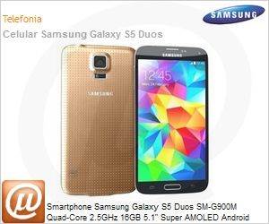 SM-G900MZDPZTO - Smartphone Samsung Galaxy S5 Duos SM-G900M Quad-Core 2.5GHz 16GB 5.1" Super AMOLED Android Wi-Fi ac Bluetooth 4.0 GPS 4G NFC USB 3.0 microSD at 128GB 16MP/2MP Dourado
