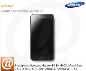 SM-G900MZKPZTO - Smartphone Samsung Galaxy S5 SM-G900M Quad-Core 2.5GHz 16GB 5.1" Super AMOLED Android Wi-Fi ac Bluetooth 4.0 GPS 4G NFC USB 3.0 microSD at 128GB 16MP/2MP Preto