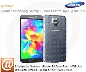 SM-G900MZKQZTO - Smartphone Samsung Galaxy S5 Duos Preto 16GB Azul Tela Super Amoled Full HD de 5.1" 1920 x 1080