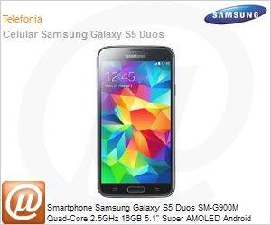 SM-G900MZKVZTO - Smartphone Samsung Galaxy S5 Duos SM-G900M Quad-Core 2.5GHz 16GB 5.1" Super AMOLED Android Wi-Fi ac Bluetooth 4.0 GPS 4G NFC USB 3.0 microSD at 128GB 16MP/2MP Preto Dual Chip