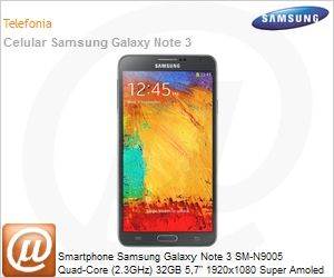 SM-N9005ZKQZTO - Smartphone Samsung Galaxy Note 3 SM-N9005 Quad-Core (2.3GHz) 32GB 5,7" 1920x1080 Super Amoled HD Android 4.3 Wi-Fi ac Direct 4G A-GPS NFC 2MP/13MP microSD at 64GB USB S Pen Preto